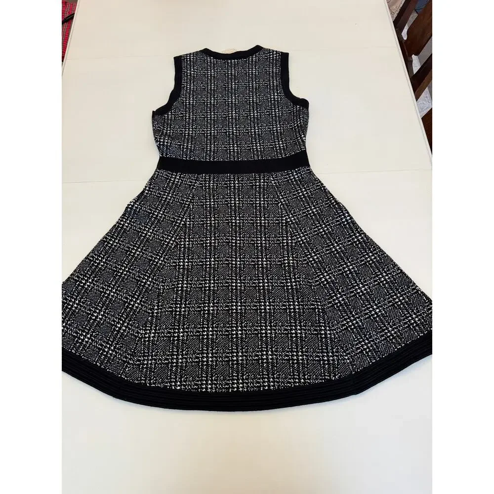 Kate Spade Out West Mod Plaid Sleeveless Black Fit N Flare Dress Medium Wool